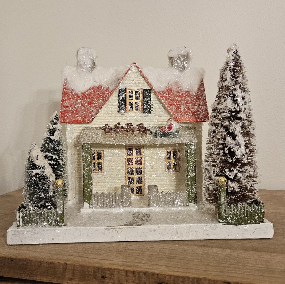 Cody Foster Paper Mache Snowy Holiday House Decoration